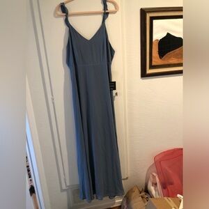 Lulu’s frilly strap V-Neck Maxi Dress in Slate Blue